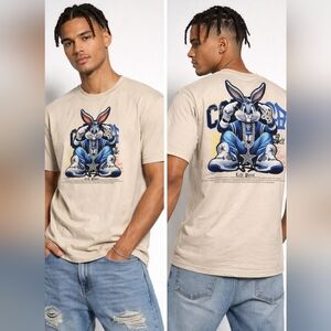 NWT Left Point Bugs Bunny Graphic Tee Beige Size Small Streetwear Double Sided